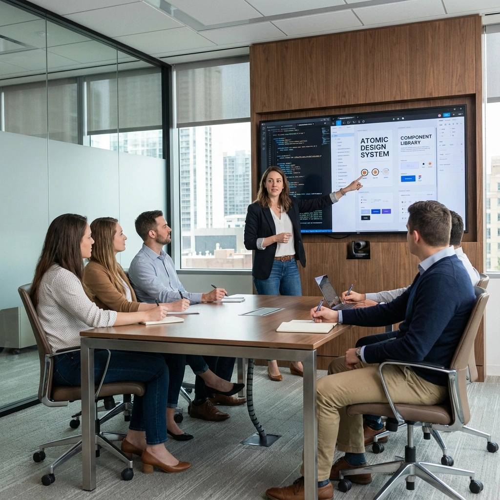 Developer presenting technical architecture to the team